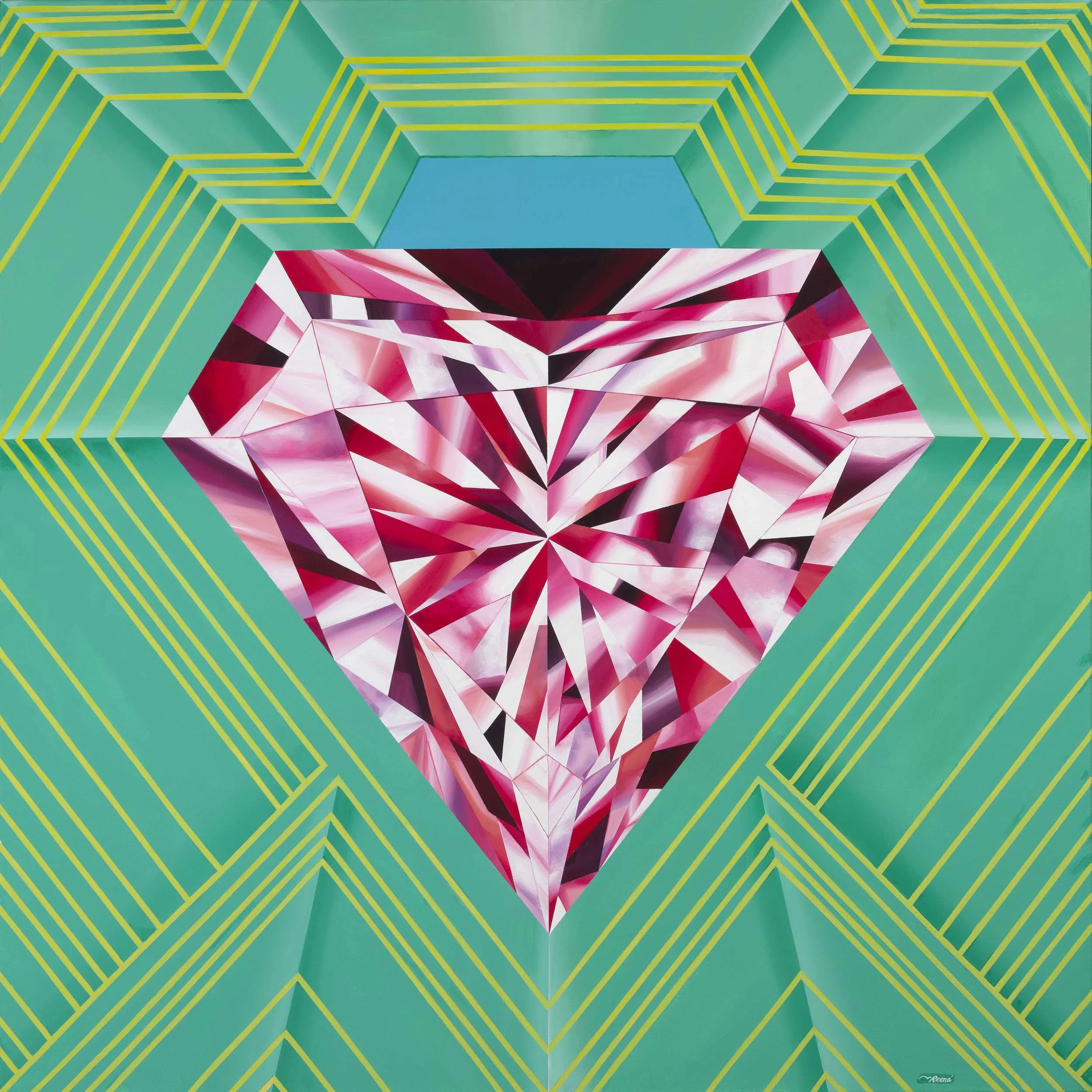 "Radiate Brilliance". 48 x 48 inches (4 x 4 feet). Acrylic on Canvas. Diamond Painting by ©Reena Ahluwalia.