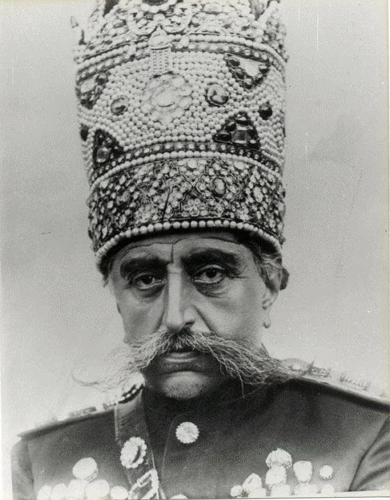 Mozaffar ad-Din Shah Qajar wearing his pearl Kiani crown. He was the 5th Shah of Qajar Dynasty and ruled between 1896-1907. Image: Unknown, Via Wikiedia