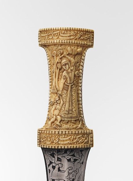 Detail: Dagger (Jambiya), 18-19th century, Qajar, Persia. Image: The Metropolitan Museum of Art. Steel, ivory.
