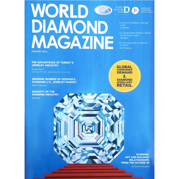 Reena Ahluwalia Diamond Painting on the cover of World Diamond Magazine
