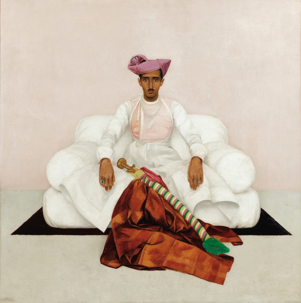Bernard Boutet de Monvel, The Maharadjah (Maharaja) of Indore, Oil on canvas, 1933. 85 x 85 cm, Estimate : 300.000 – 500.000 € and sold in 2016 for €2,499,000. Image: Sotheby’s. Boutet de Monvel’s depiction of the Oxford-educated Maharajah of Indore, whose likeness was destined for the walls of Manik Bagh, his Indian palace. In this six-foot, stunningly ethereal composition from 1933, the young man, dressed in traditional costume, sits on a white throne against a pale background, t he whole brought to vivid life by shots of shimmering colour: a garnet-hued turban on his head, two magnificent 47-carat diamonds (the Pears of Indore) around his neck , along with a luxurious fabric and a striped sabre scabbard at his feet.