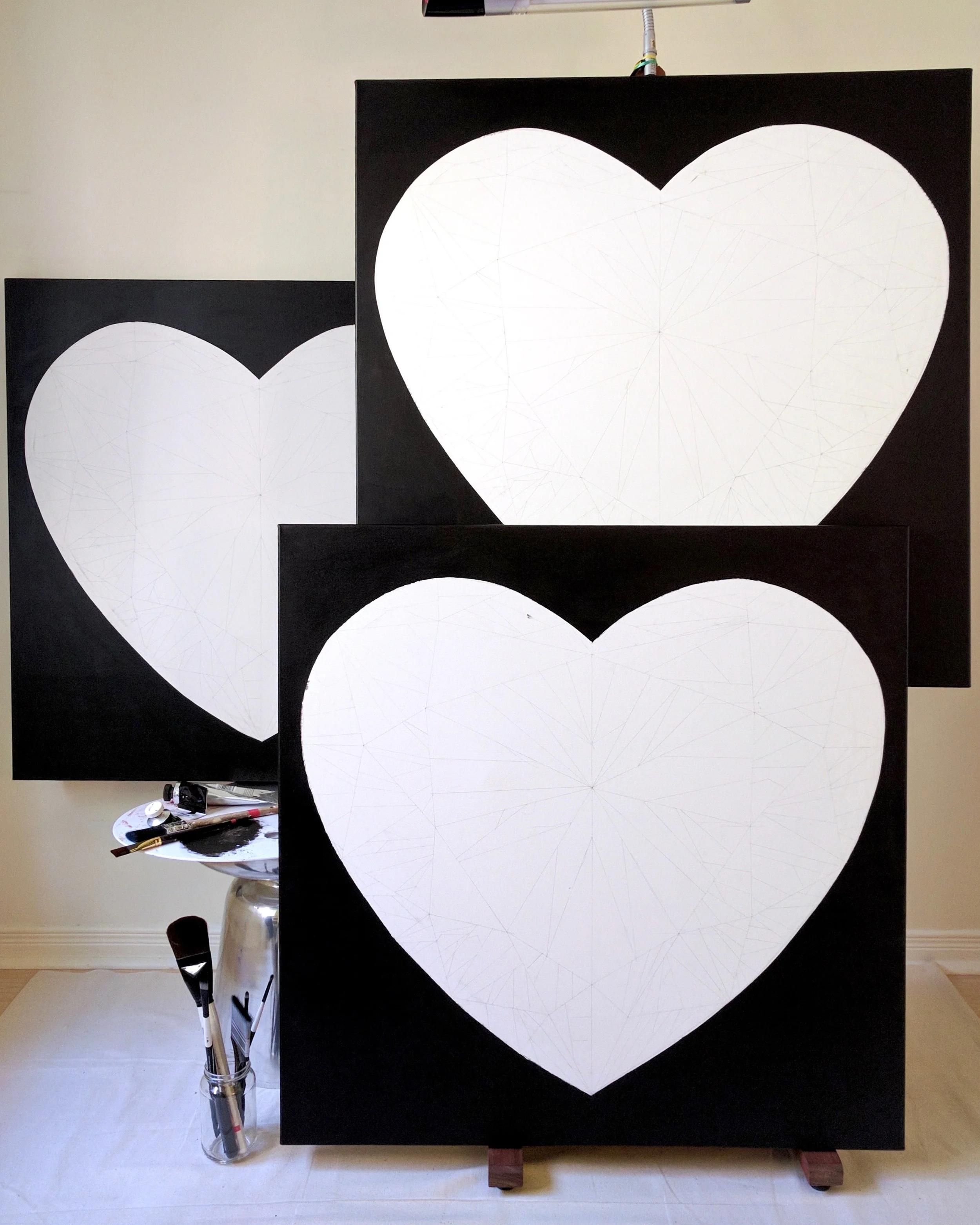 Trio of heart-shaped diamond paintings belong to the 'Diamond Portrait Series' by Reena Ahluwalia. 'Pure Heart' is one of the three heart-shaped diamond painting. ©Reena Ahluwalia