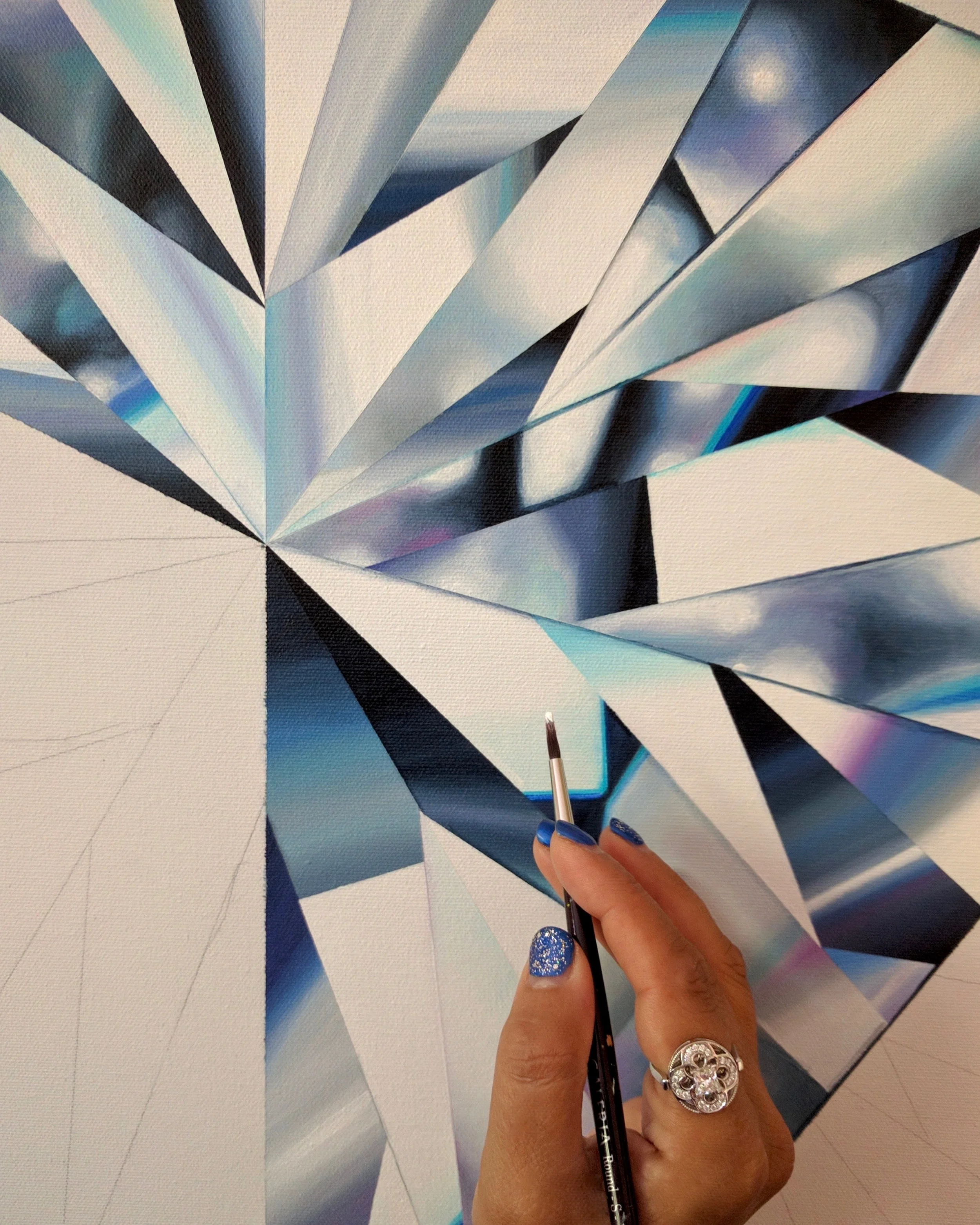 Dazzle & shine B R I G H T, because you can! Detail of 'Pure Heart', my white heart-shaped diamond painting in progress. ©Reena Ahluwalia