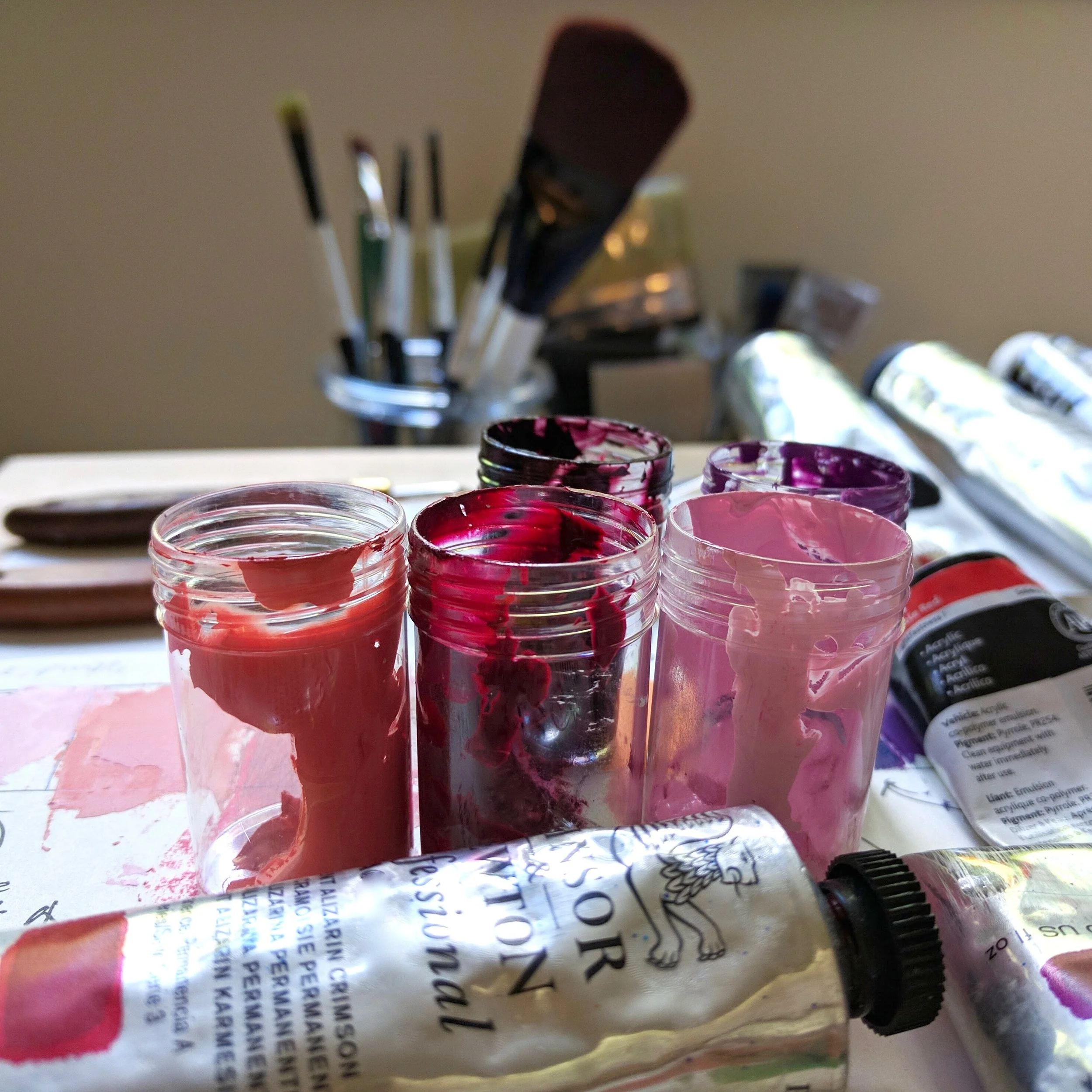 Preparing color palette for my pink 'Passionate Heart' diamond painting. Coloration within a pink diamond is highly nuanced. ©Reena Ahluwalia