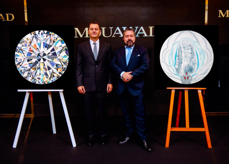  Co-Guardian Fred Mouawad and HIH Grand Duke George of Russia with Reena Ahluwalia’s Mouawad Dynasty Diamond paintings.  