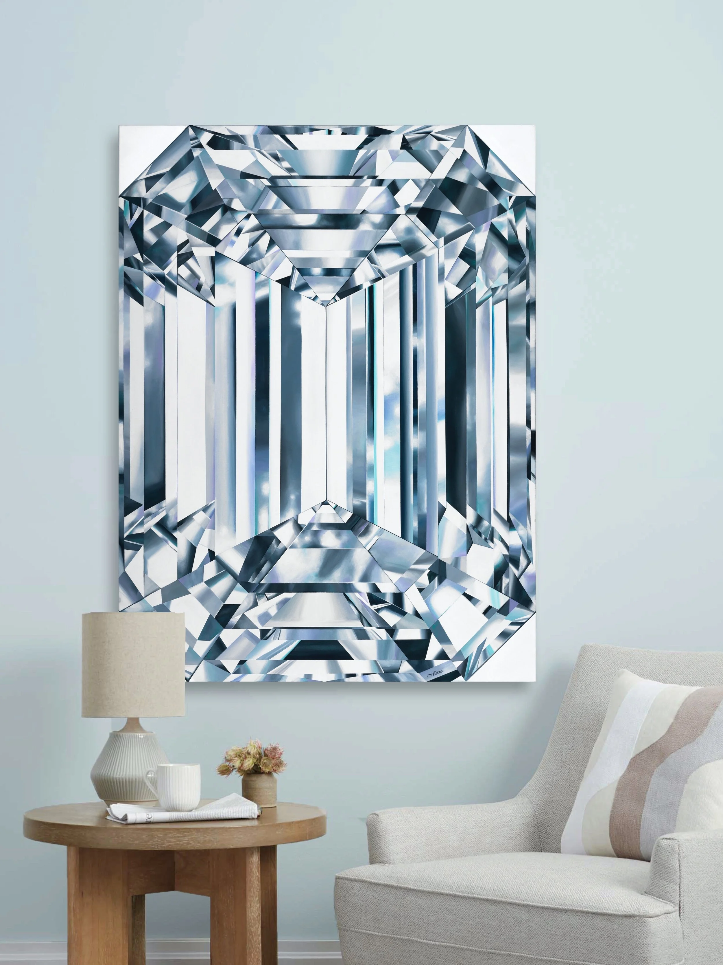 Shining Spirit_White emerald cut diamond painting by Reena Ahluwalia.jpeg