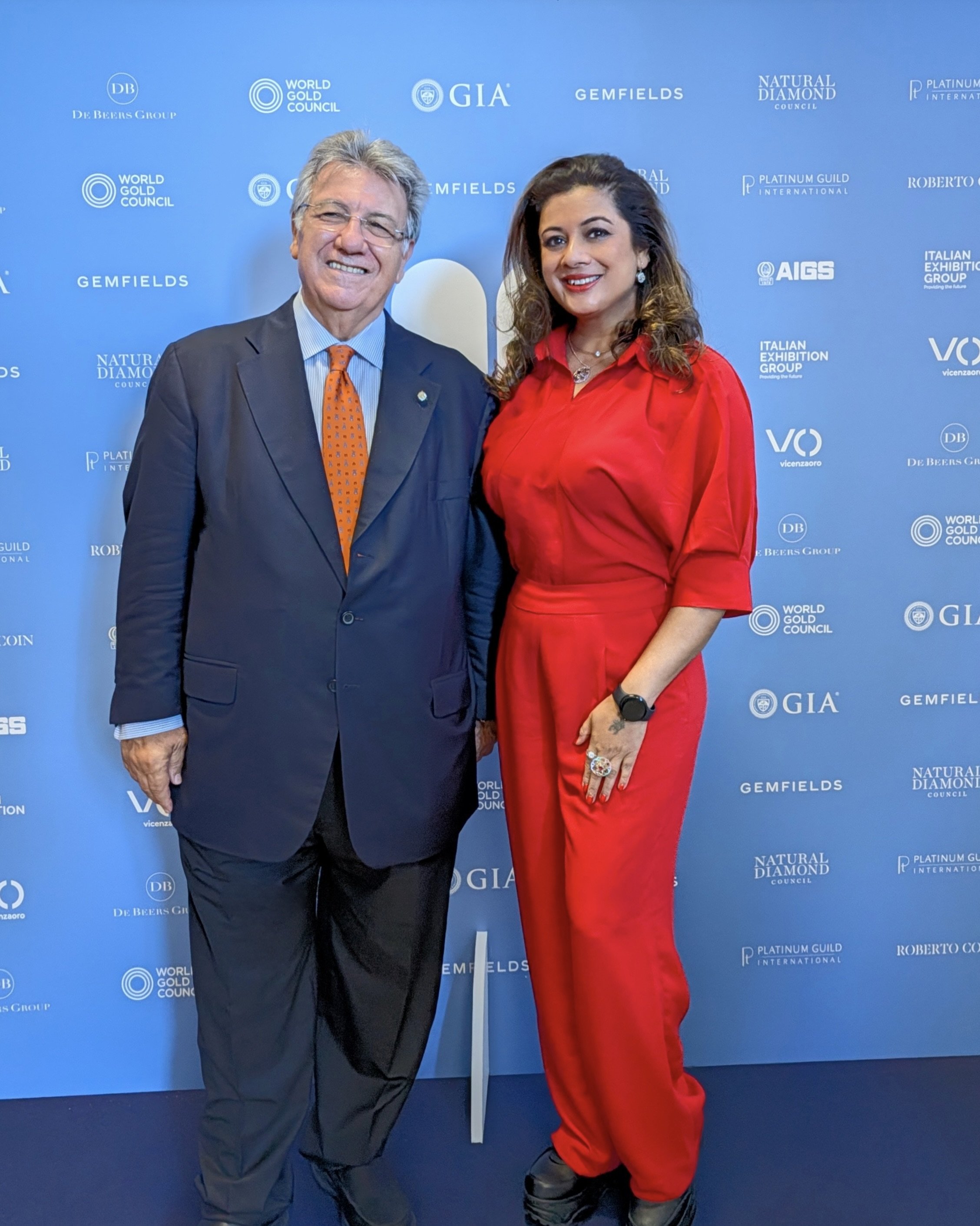 CIBJO President Dr. Gaetano Cavalieri and Canadian visual artist Reena Ahluwalia at the CIBJO Centenary Congress at Vicenzaoro, Italy. 2026