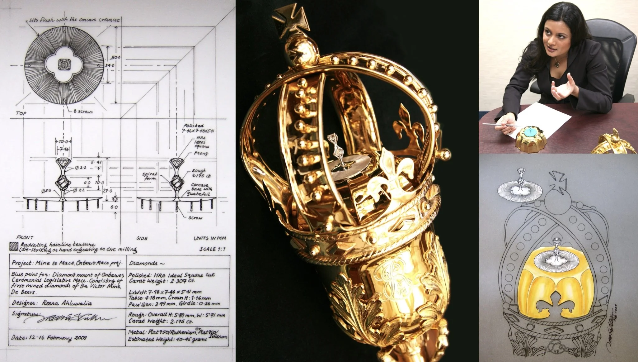 Reena Ahluwalia designing diamond-setting for the Ontario’s first diamonds in the historic Legislative Mace of Ontario