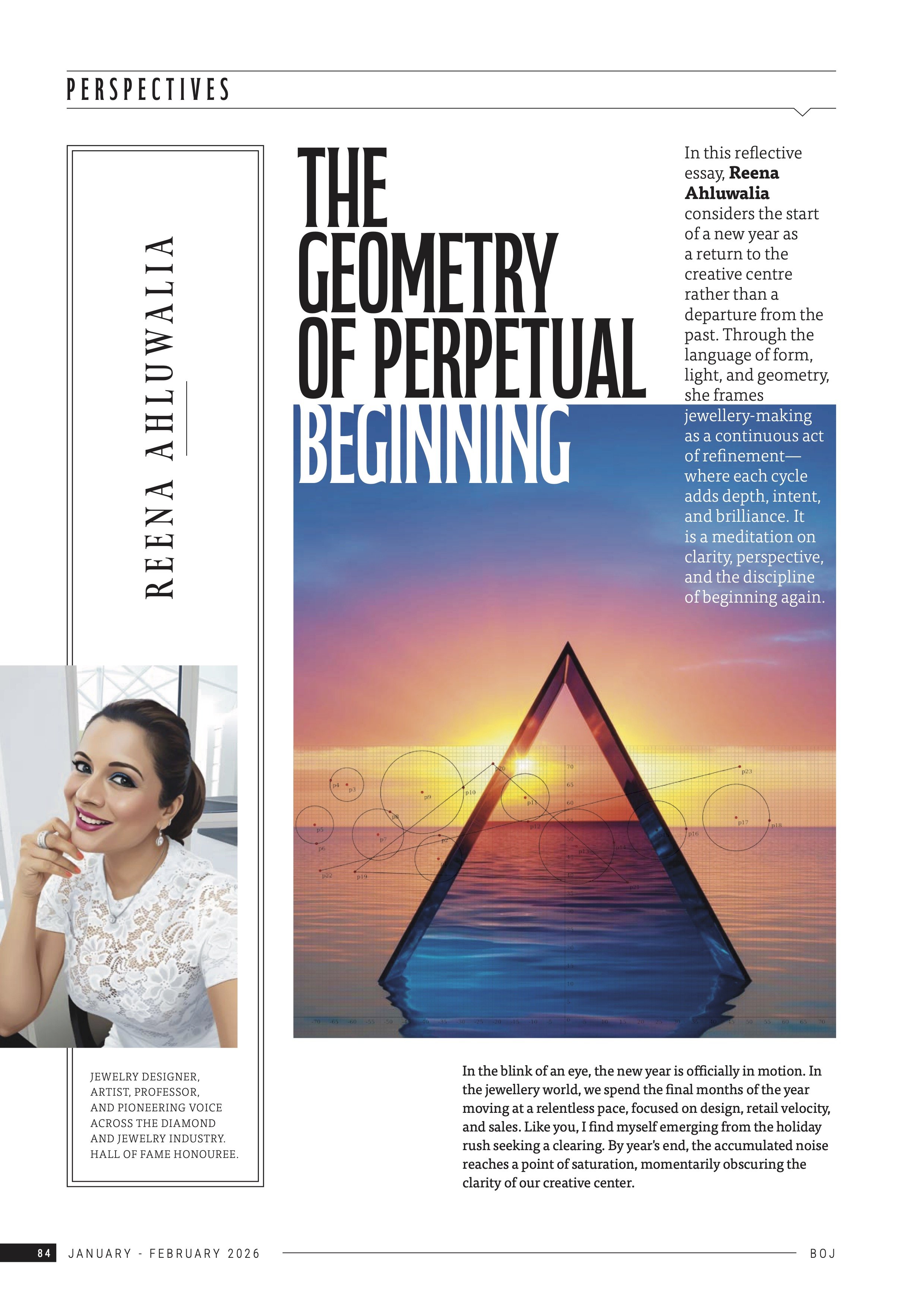 Reena Ahluwalia Opinion Column, 'The Geometry of Perpetual Beginning,' Business of Jewellery Magazine, Jan-Feb 2026 Issue