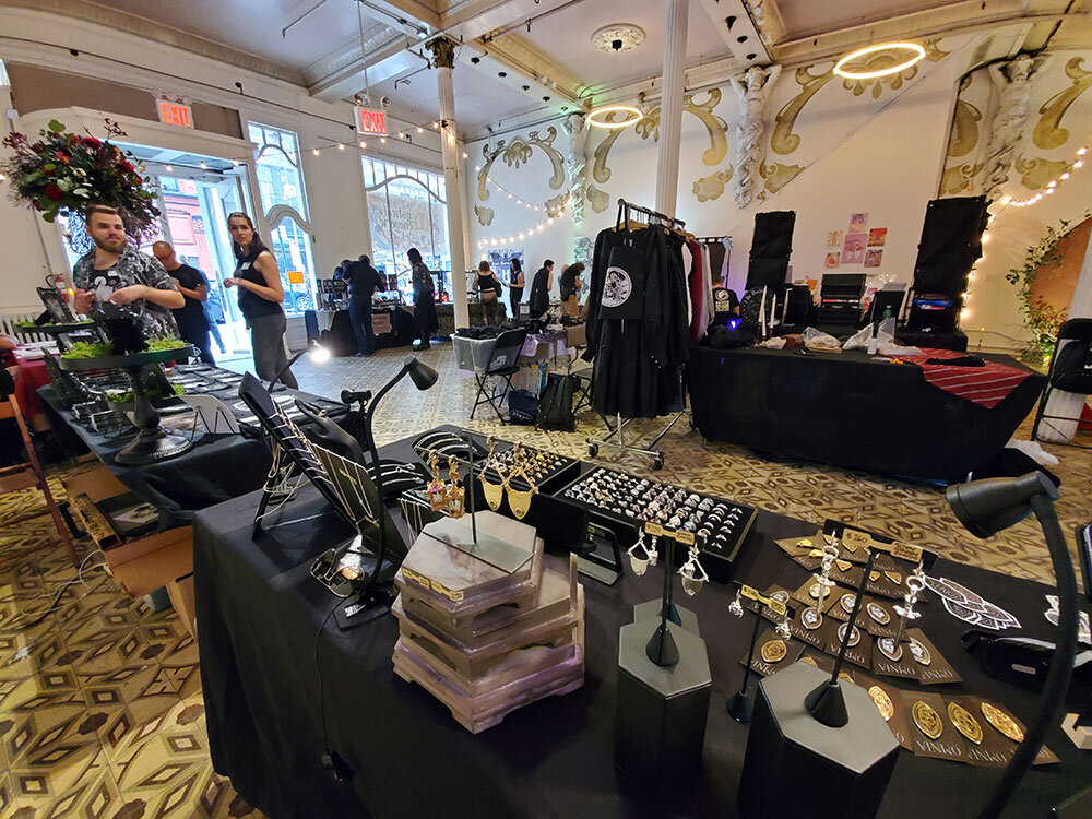 Setting up! The view from behind our table.