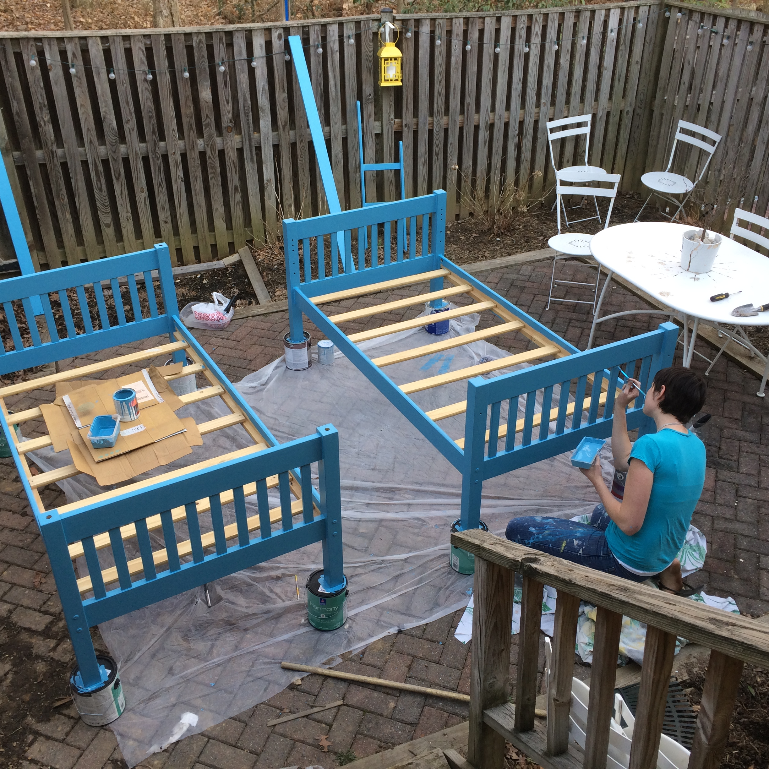 Painting slats in the morning...