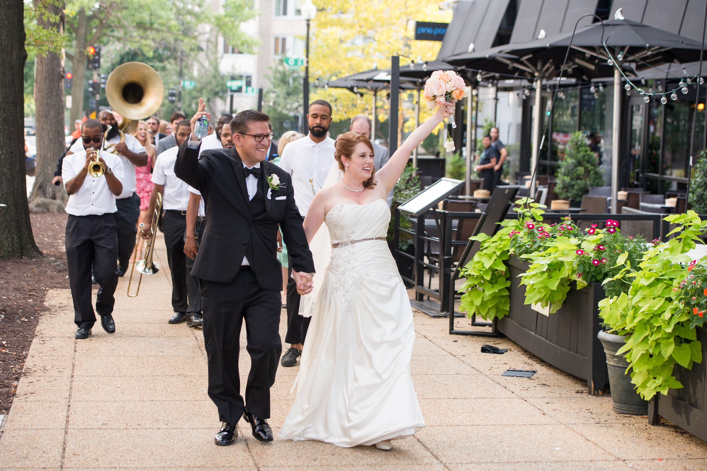 Camille + Alex on August 29, 2015 – Complete with a brass band parade!