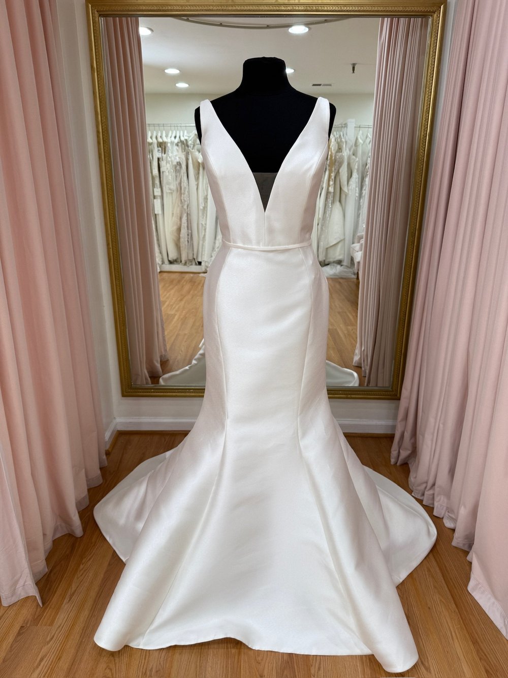 pronovias satin dress Draped neckline satin mermaid wedding dress Viviama