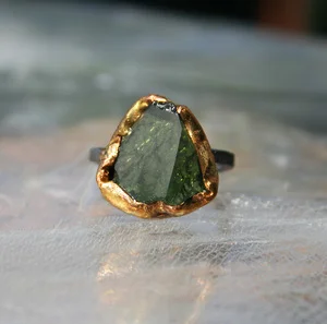 Czech Republic Moldavite Large Stone Ring