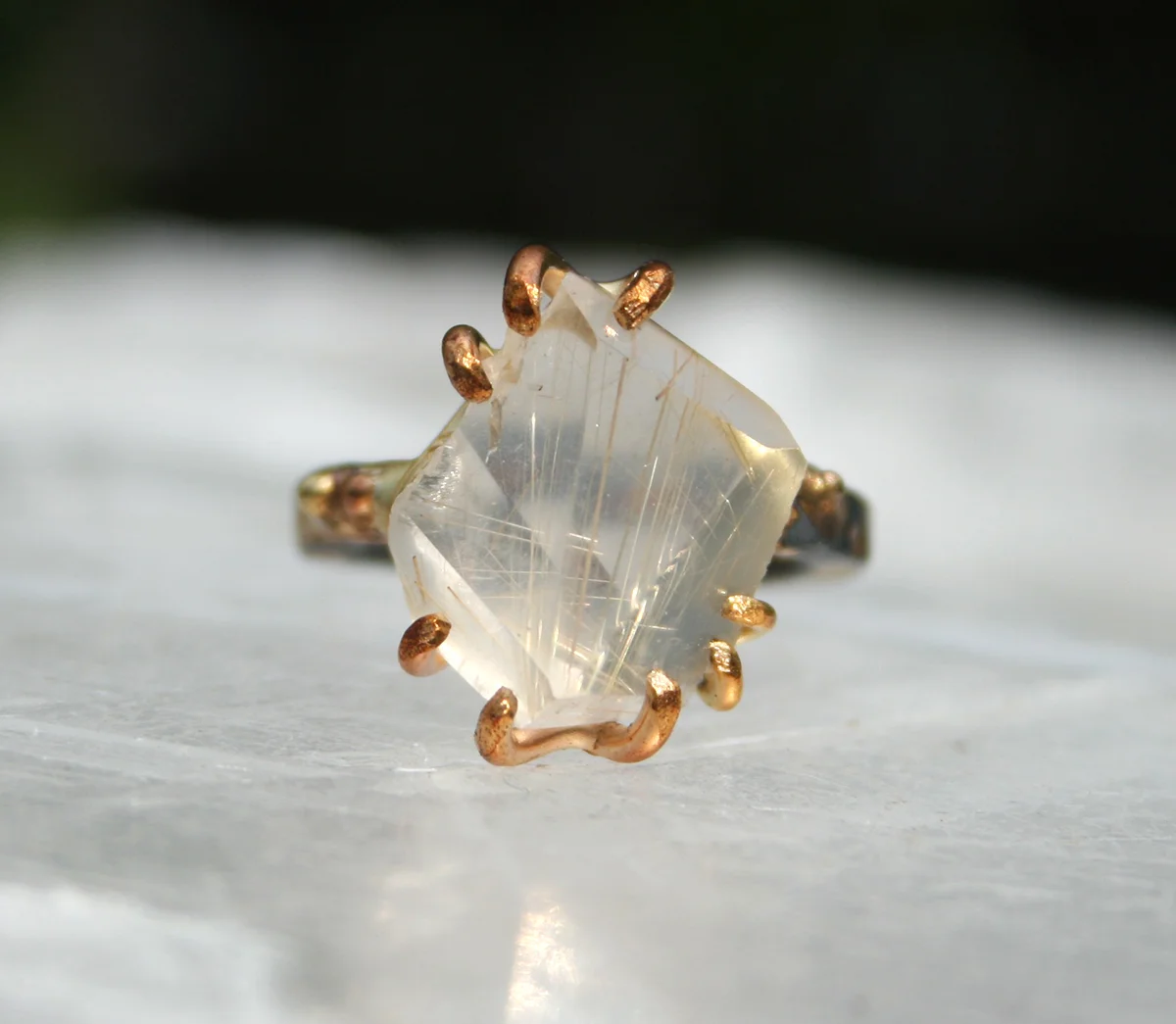 Brazilian Rutilated Quartz Large Stone Ring