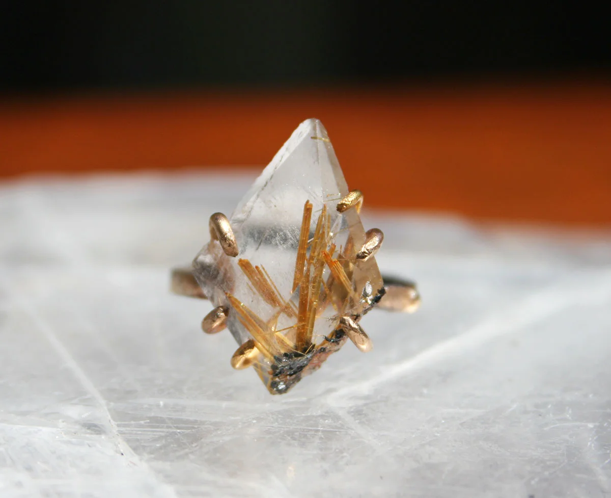 Brazilian Rutilated Quartz Large Stone Ring