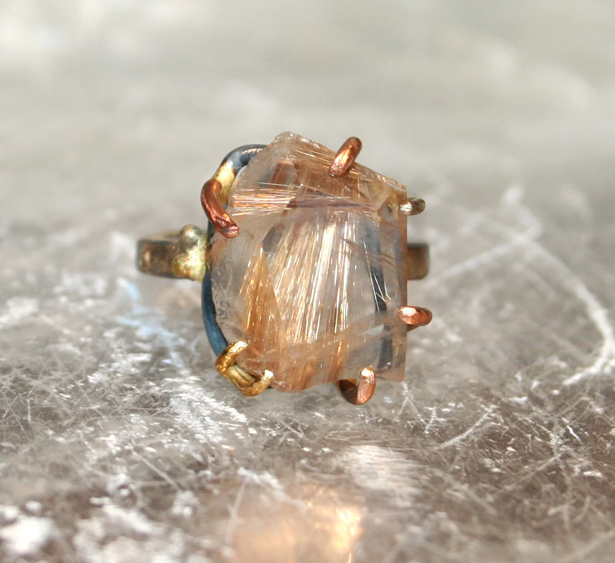 Brazilian Rutilated Quartz Large Stone Ring