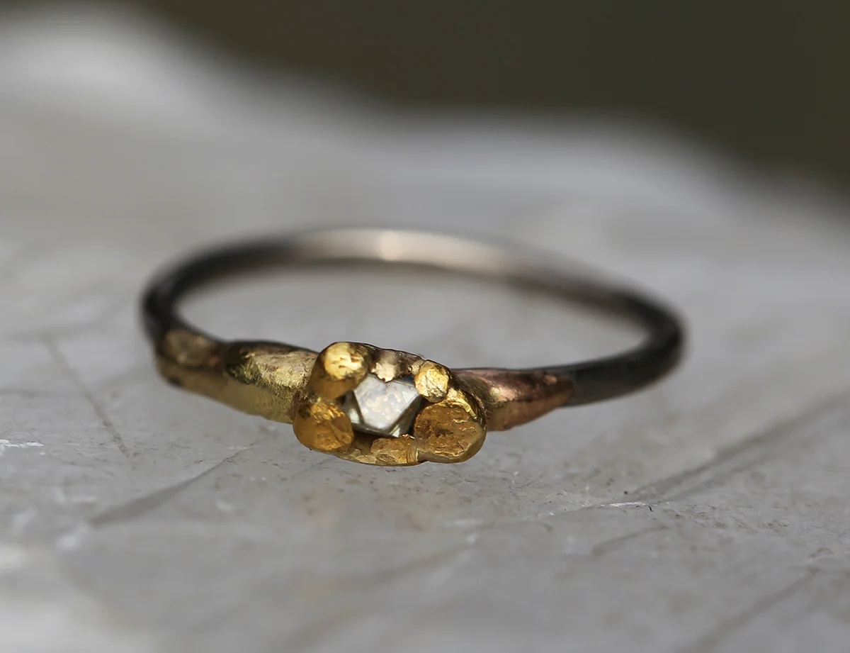 Octahedron Rough .25 ct Diamond Ring