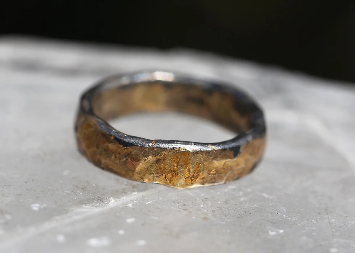 Seamed Band- Gold and Oxidized Sterling Silver