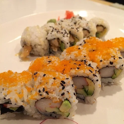 (@Kabooki_Sushi) California Rolls: Krab, cucumber, avocado, smelt roe With blue lump crab. Phoenix Rolls: Tempura chicken, Japanese mayo, avocado drizzled with honey mustard