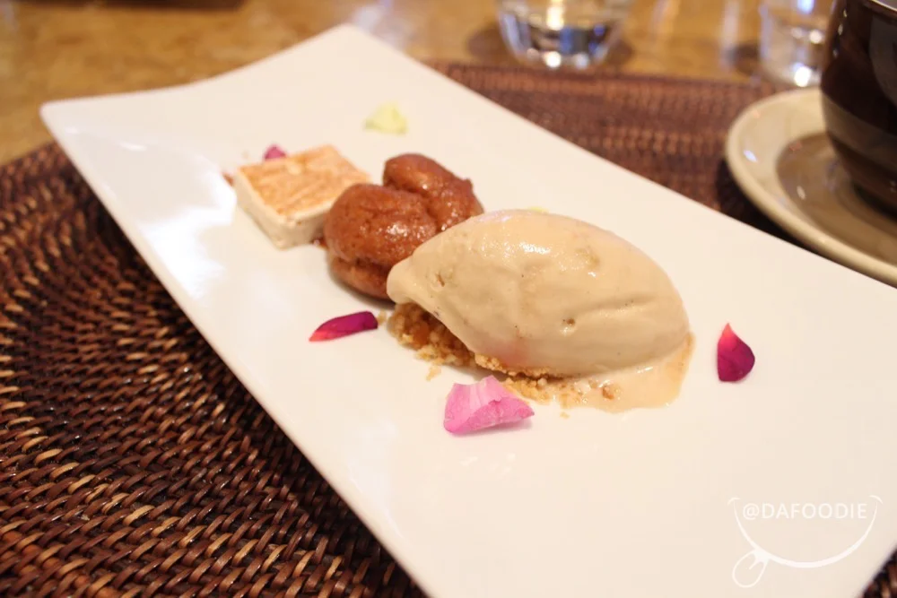 Caramello. Caramel Crusted Pate Choux Filled with Salted Caramel Cremeux, Caramalia Chocolate Ganache, Salted Caramel Popcorn, Caramelized Hazelnut Gelato, Toasted Caramel Marshmallow.