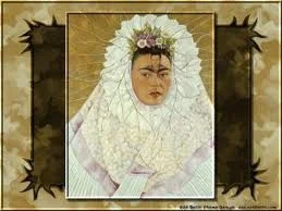 One of Frida Kahlo's fifty-five self portraits. Notice the image of Rivera on her forehead, a symbol of his constant presence with her.