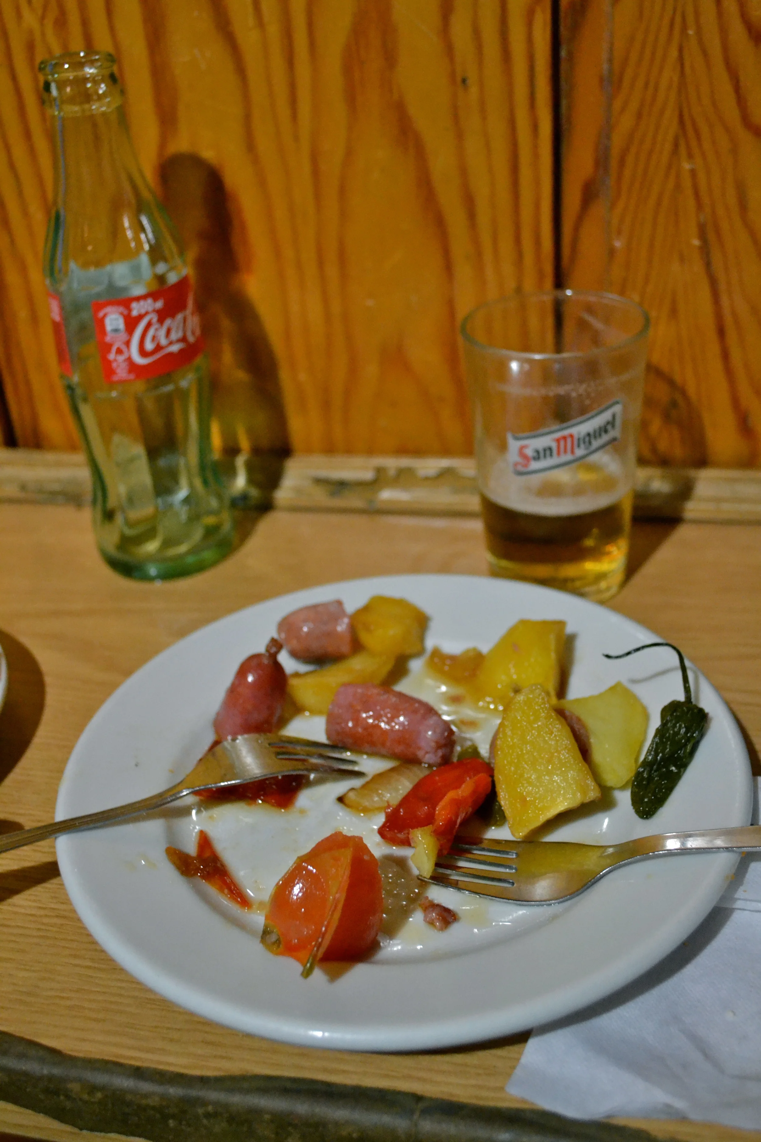 Typical tapas plate -- sausage and potatoes
