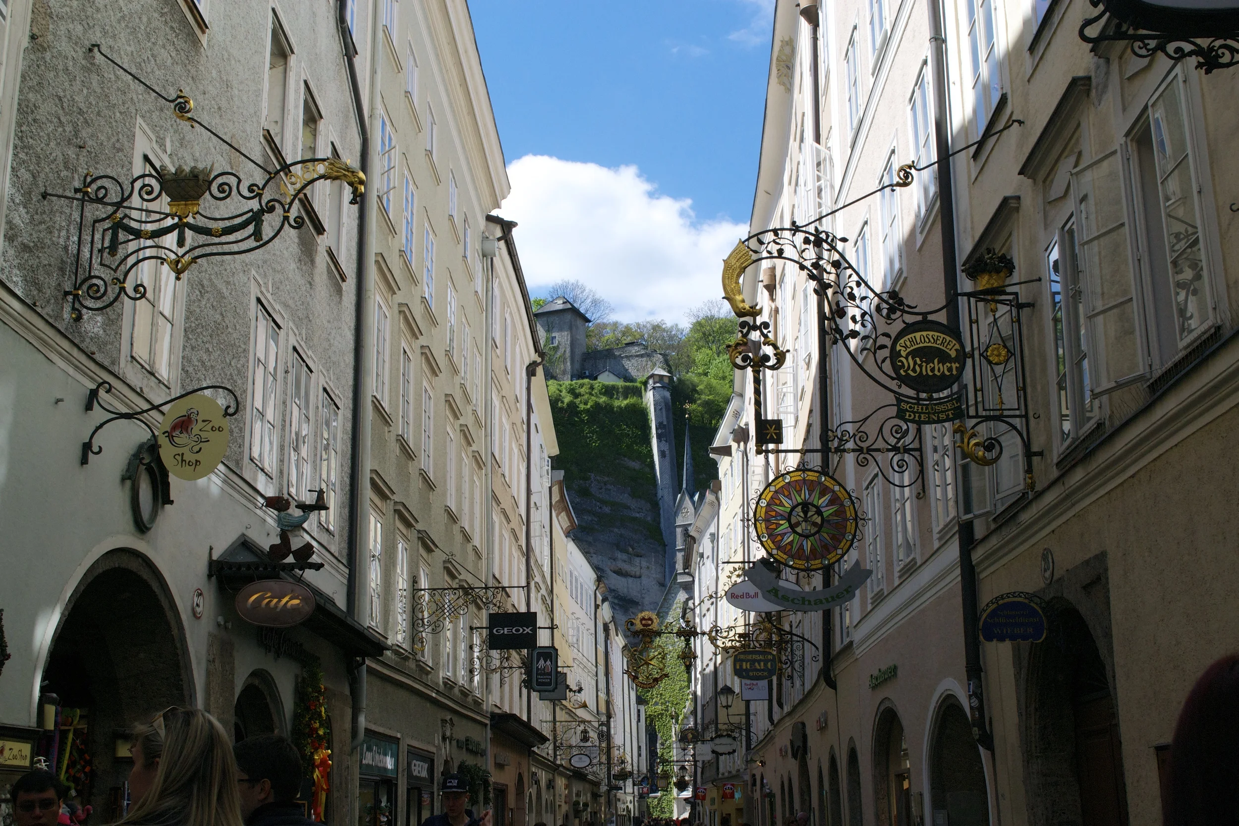 A typical shopping street in Salzburg. 