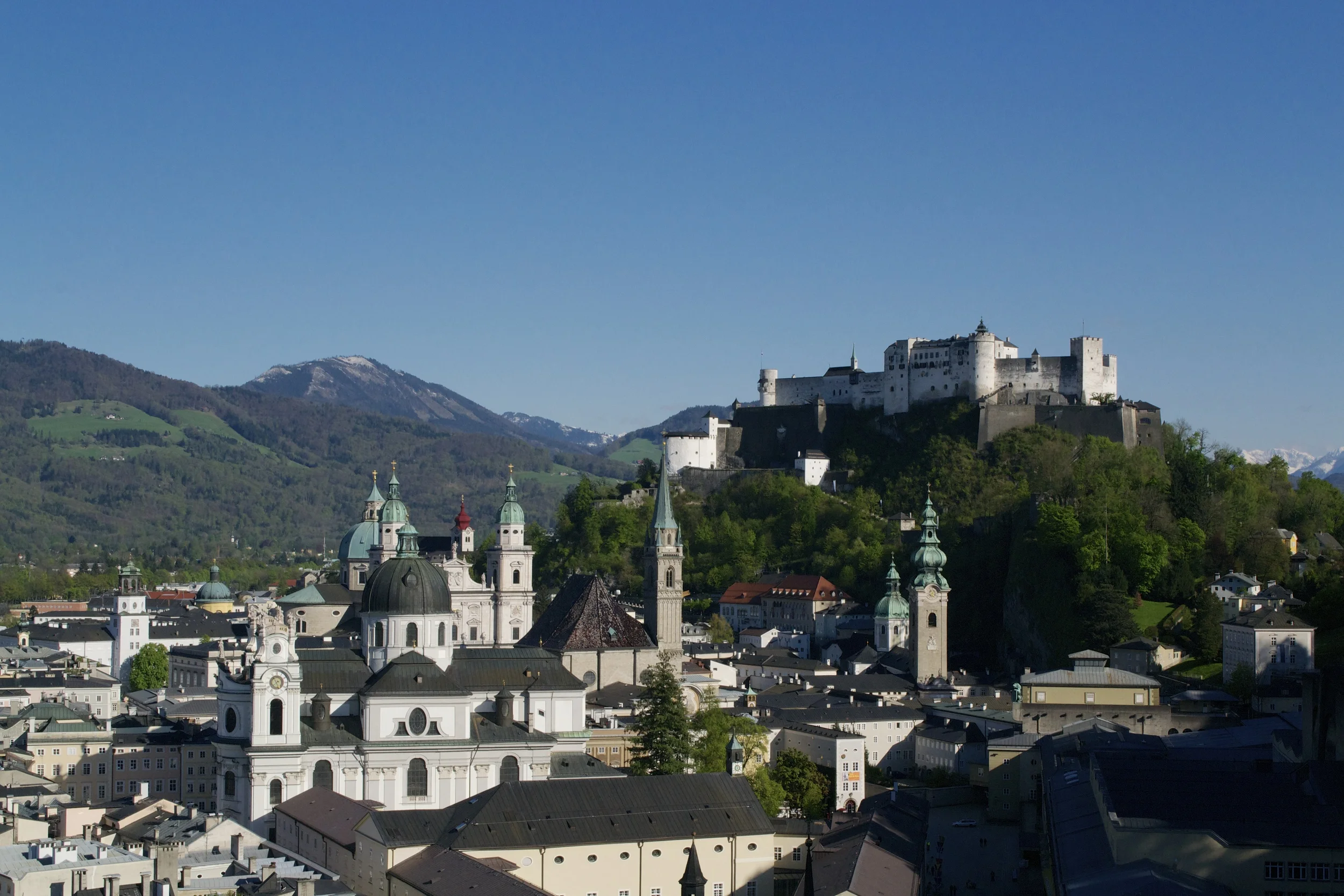 The view of Salzburg from the Mönchsberg.