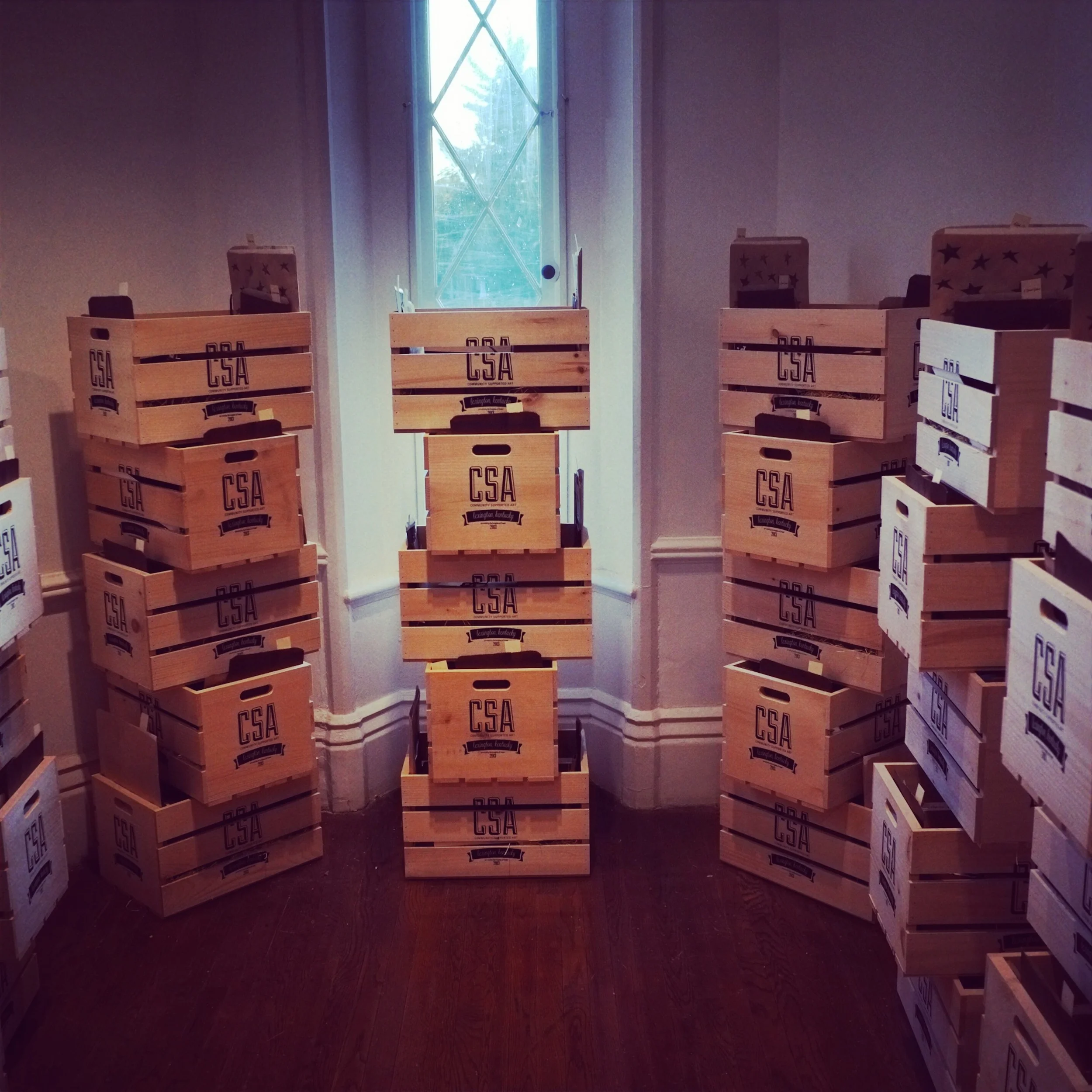 Crates holding the art crops