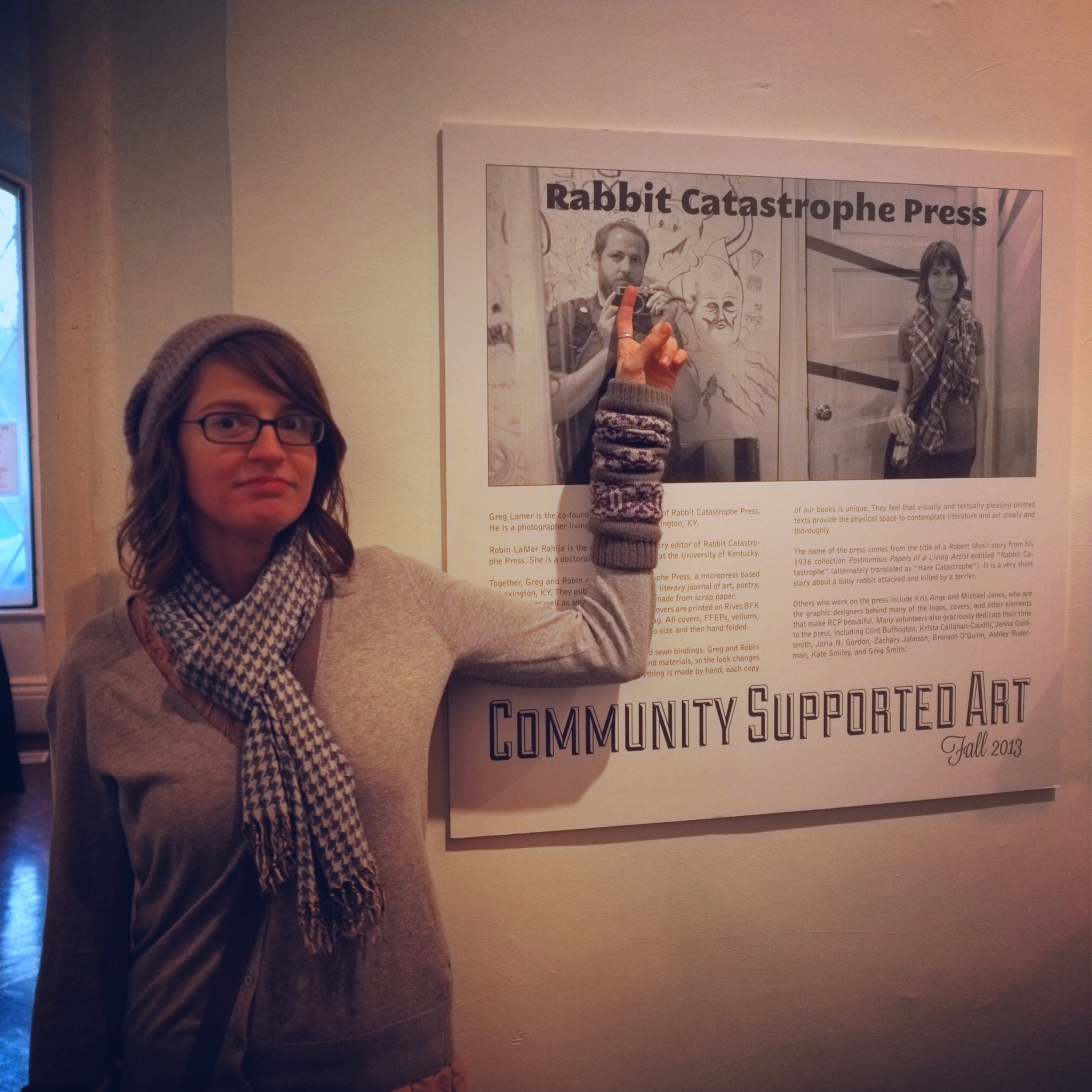 Robin LaMer Rahija, Managing Editor of Rabbit Catastrophe Press, at Lexington Art League's CSA(rt) release party