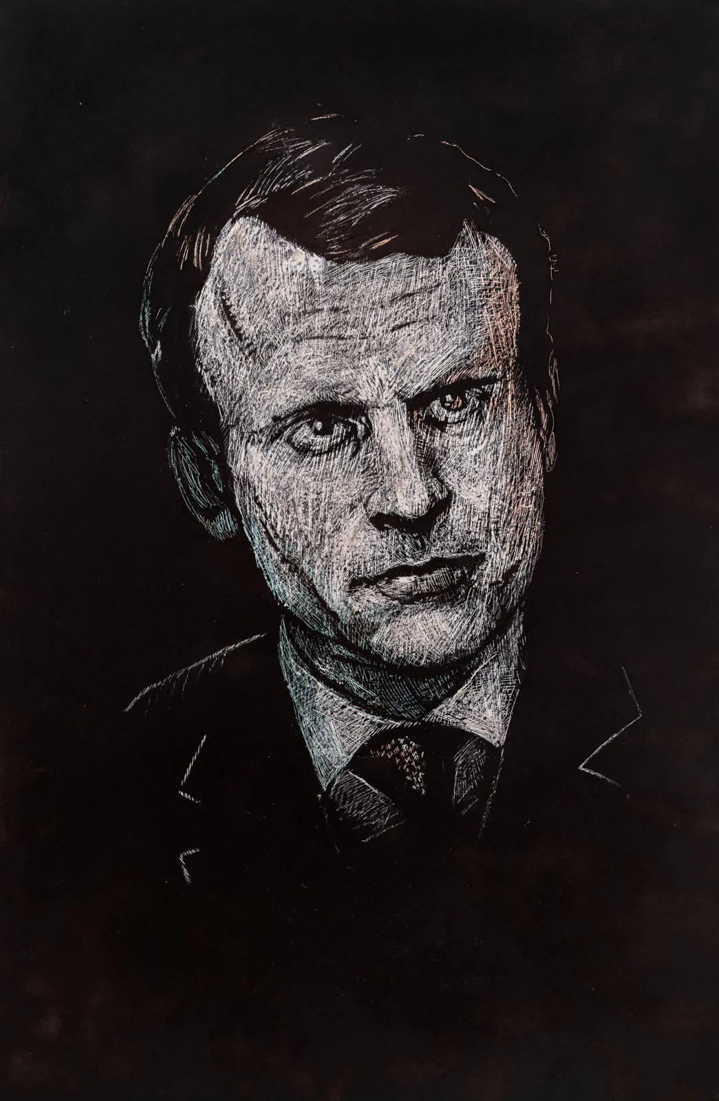 Emmanuel Macron, 2017, wax & acrylic on paper, 72 x 47 inch.