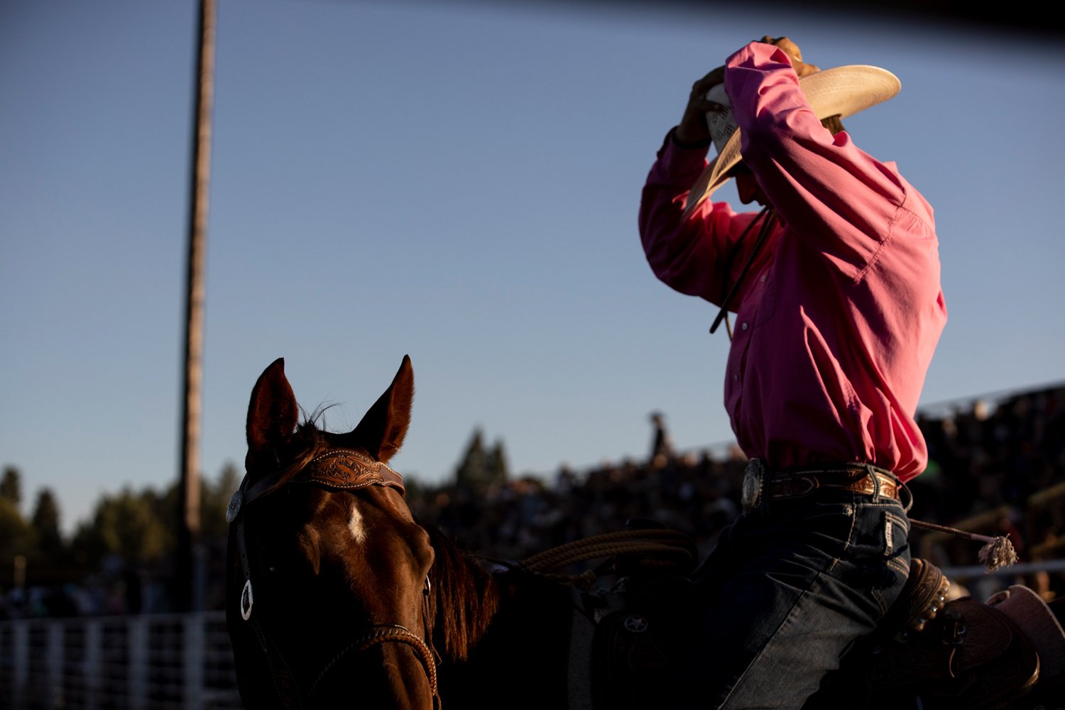 A rider prepares for a roping event Saturday during the Columbia County Fair and Rodeo in St Helens, Ore. 