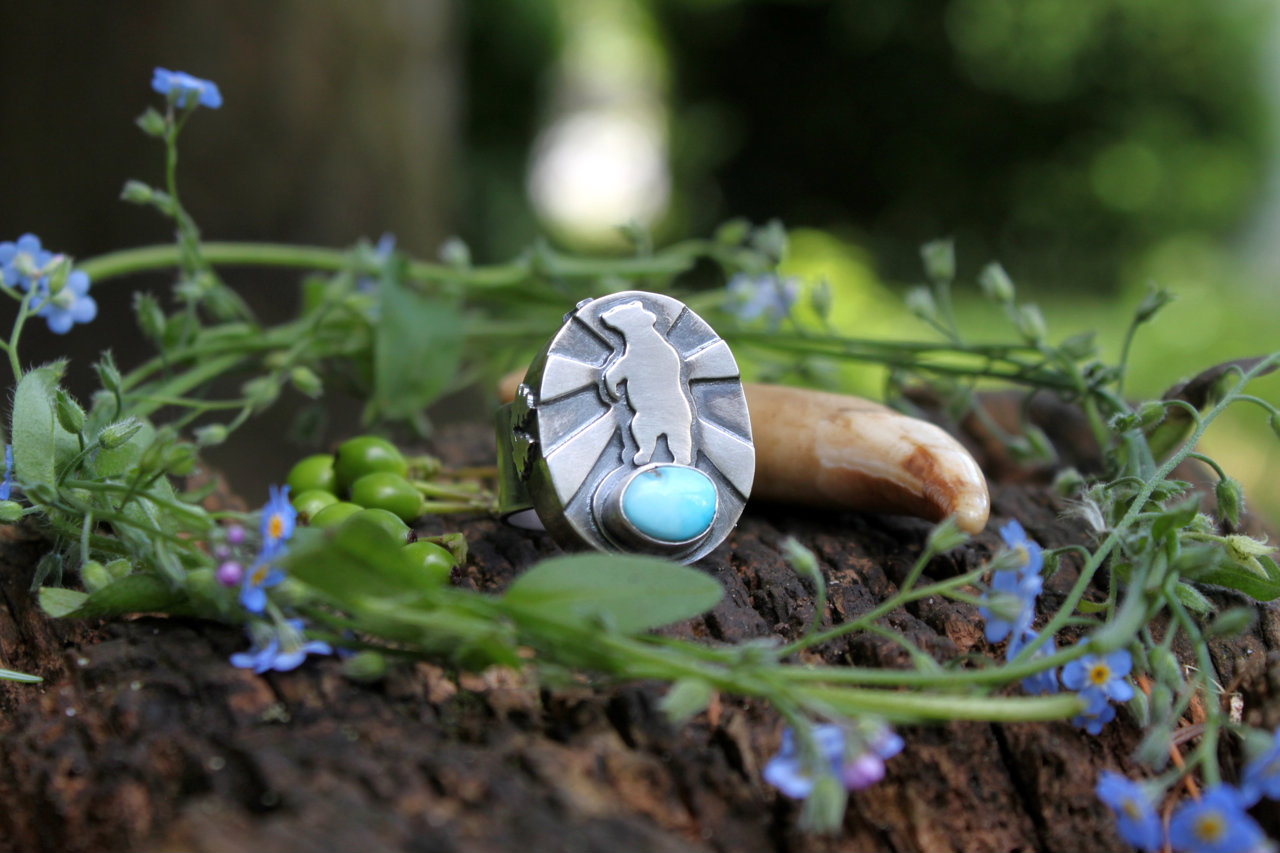 Ancestral Mythology: People of the Bear (sterling silver and Morenci Turquoise