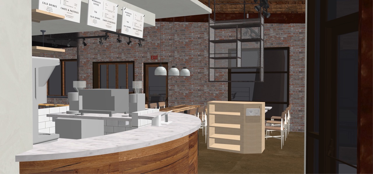 An architectural rendering of the interior of Blockhouse Coffee + Kitchen