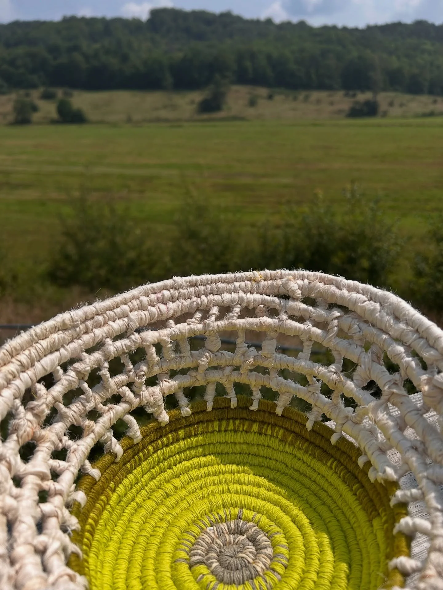 Never ceases to amaze me the impact of changing up yer environment and routine. Out of (my) town this week and tried a new-to-me* basketry technique, inspired by a photo my father sent of an orb weaver 🕷️ in his garden. In making this one 🌀 I thoug