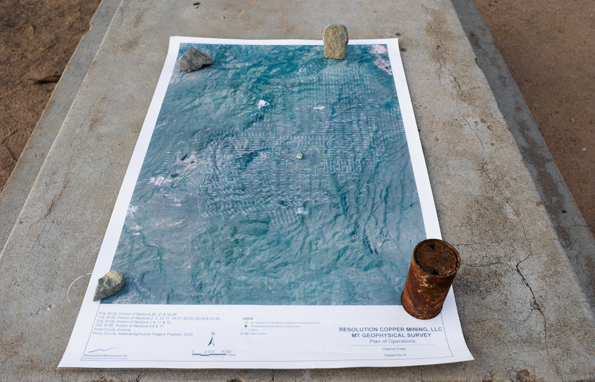 Geophysical survey of area. Oak Flat is in the center with the little rock