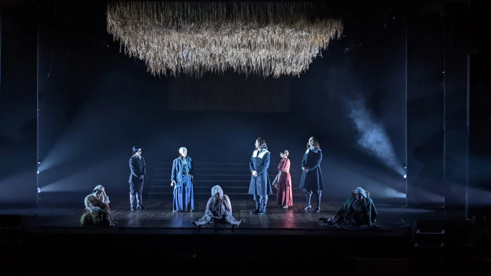  THE MANNINGTREE WITCHES by Ava Pickett  Mercury Theatre , Colchester/ Eleanor Lloyd Productions  dir: Natasha Rickman   Sara Perks’ beautiful, puritanically stark set design constitutes a golden wheatfield suspended upside down above a bare stage, w