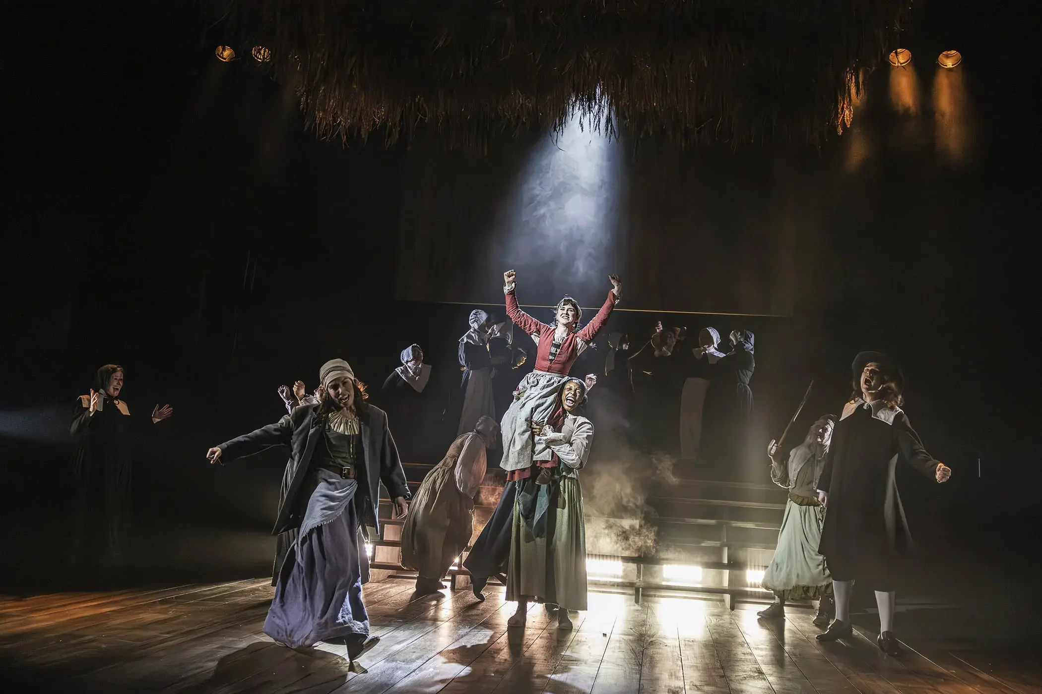   THE MANNINGTREE WITCHES by Ava Pickett    Mercury Theatre , Colchester/ Eleanor Lloyd Productions    dir: Natasha Rickman    They are supported by a … chorus that fills Sara Perks’ outstanding set design with life and bustle, moving set and people 