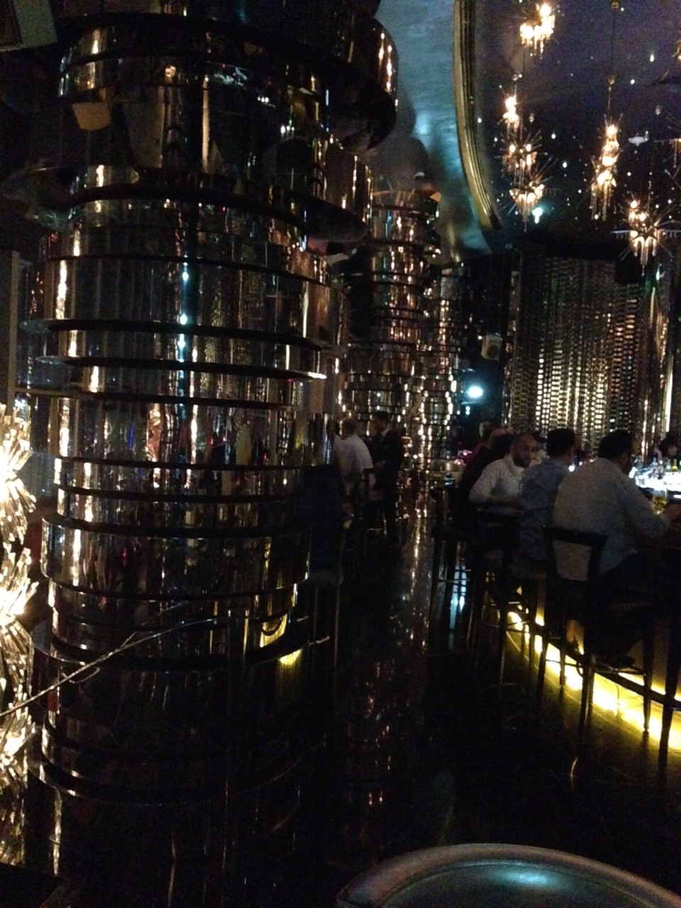 The bar, all mirrors and swag, where we viewed the Burj Khalifa and the fountains.