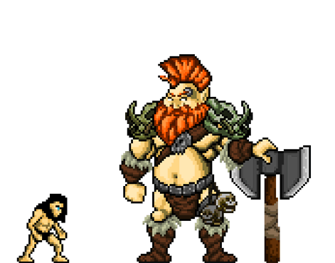 Not happy with the initial color scheme, I make a pass on color correcting the hair, and change the wraps and fur lining of the clothing. I also add additional pieces of armor and clothing, keeping each piece separate on its own layer. You can also see our naked little hero for size reference.