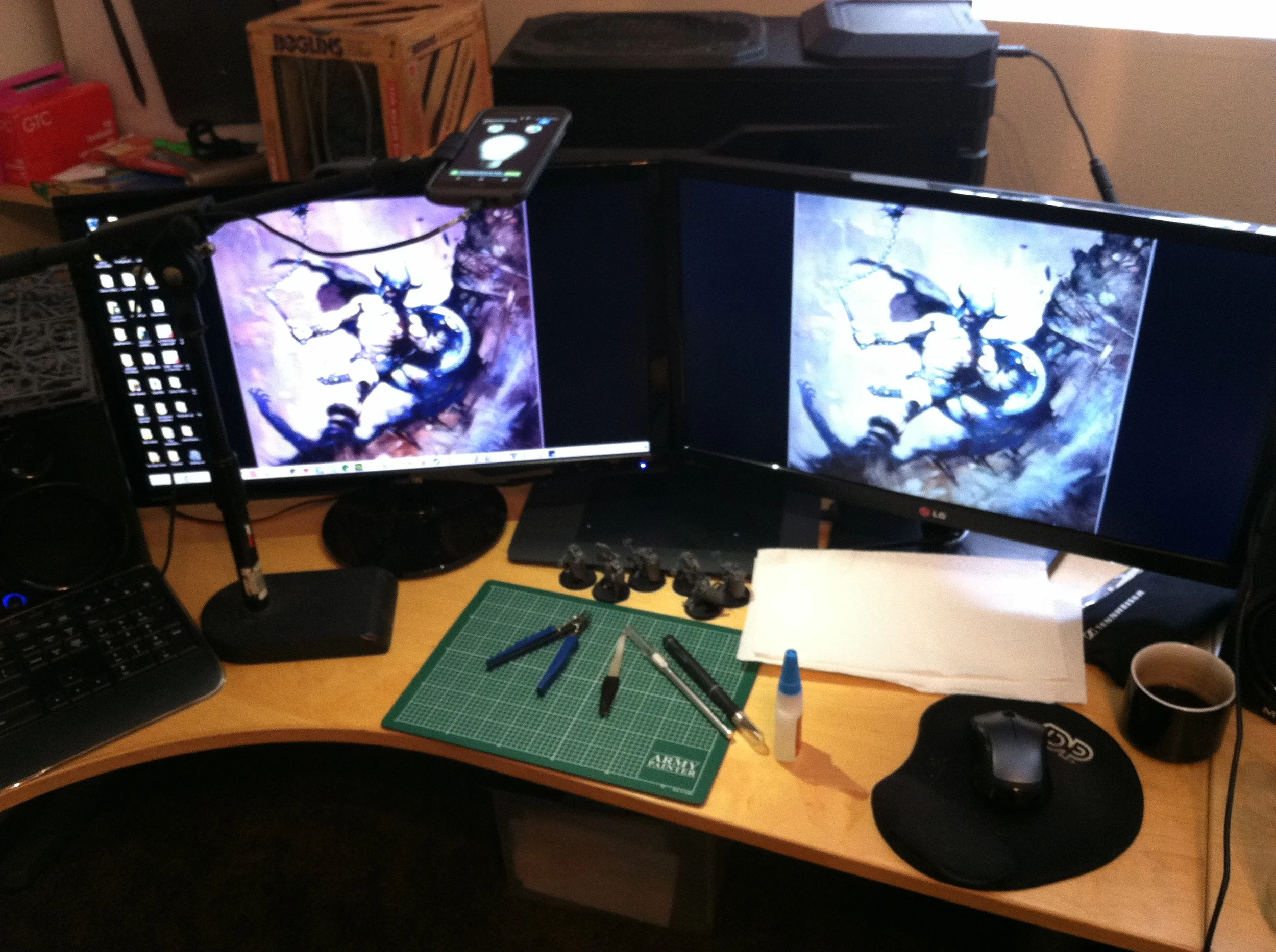 Meet the new totally practical and not precarious WeBoneAmp (webcam/phone/lamp)!