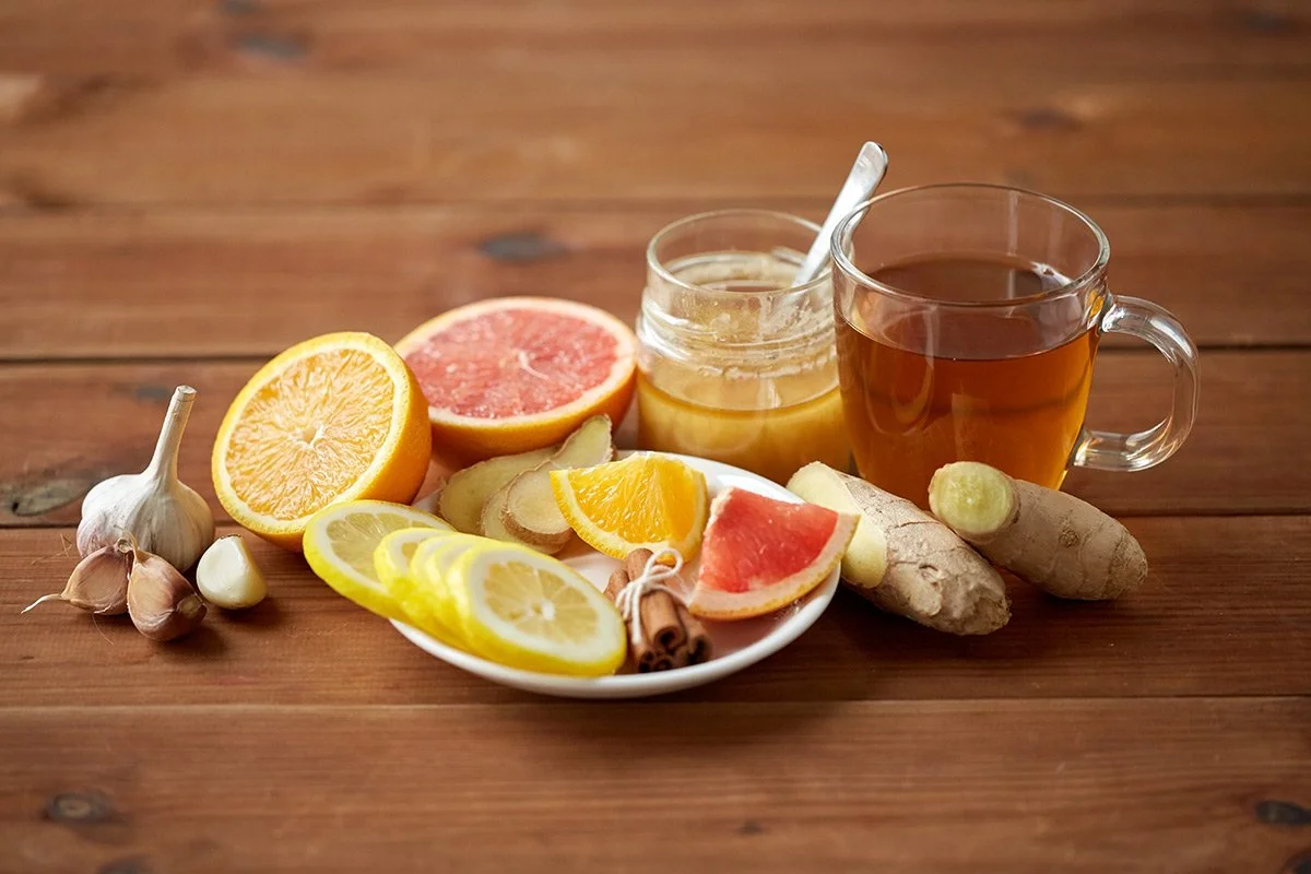 Immune-boosting tea with citrus, ginger, honey