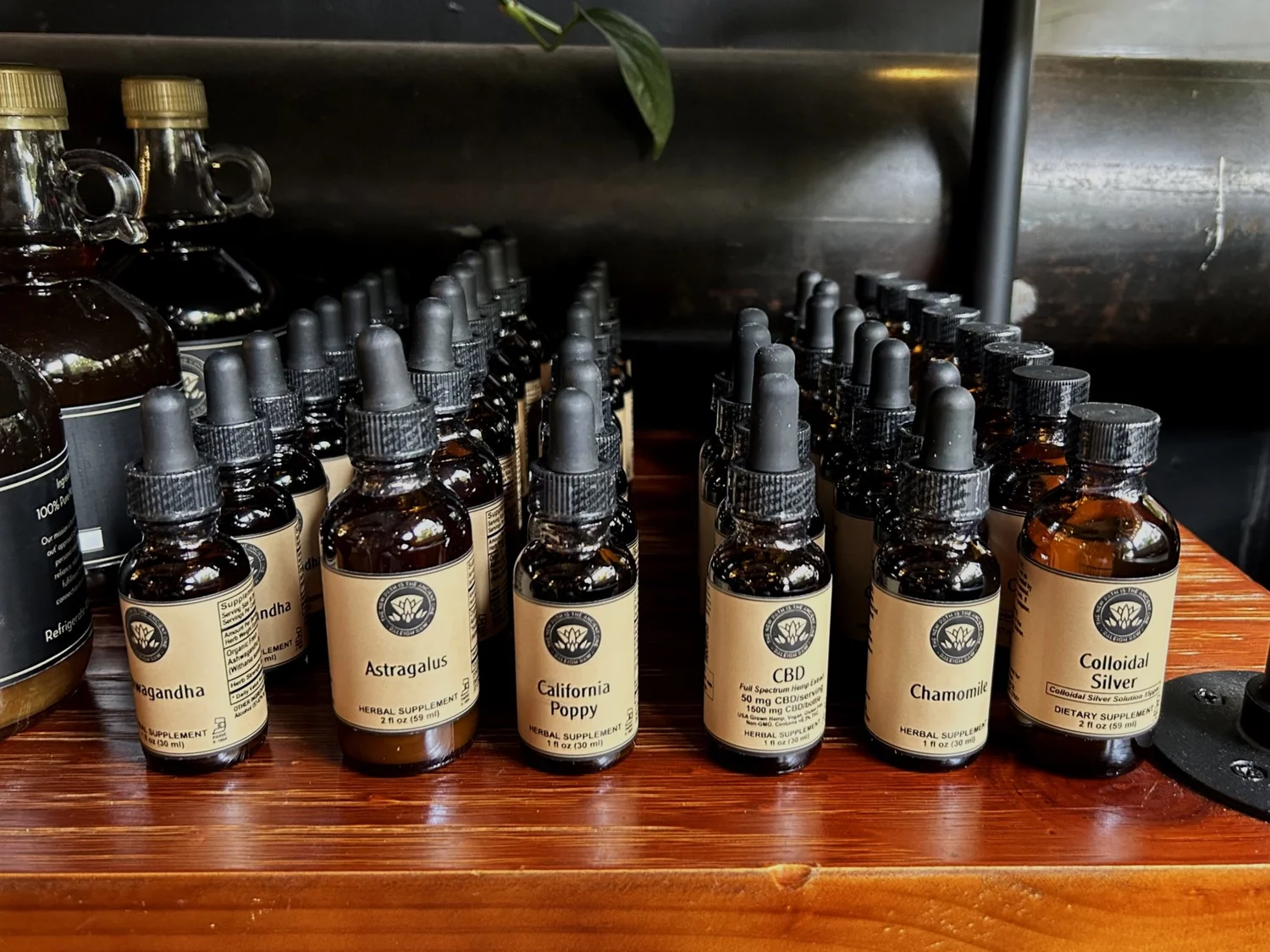 Amber dropper bottles of herbal supplements