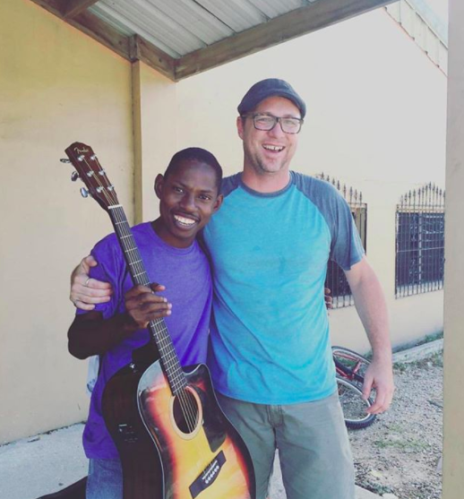 Joshua of Midnight 30 Music in Belize, 2016 with Guitars For Glory.