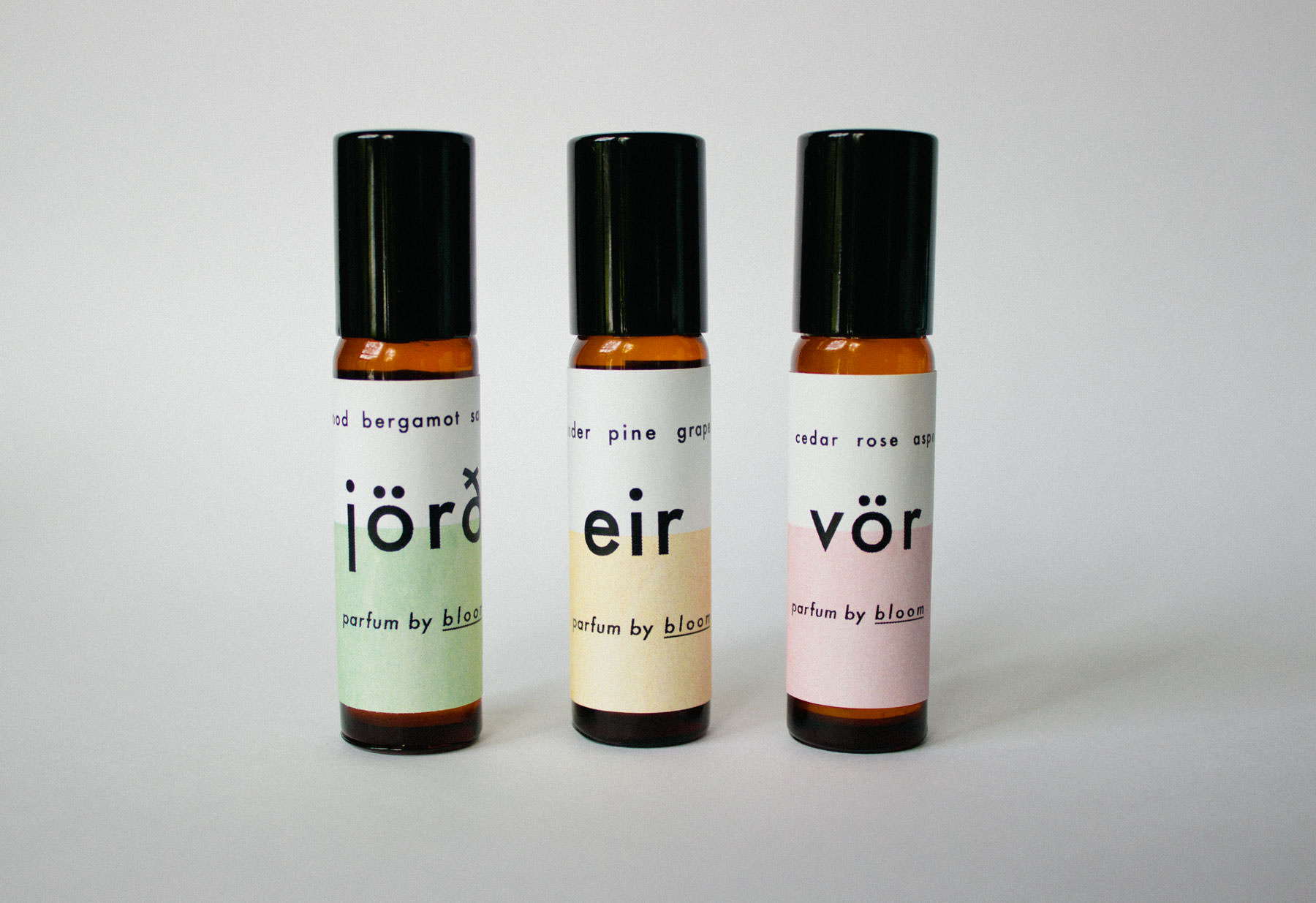 As most perfumers will tell you, scents are stories. Each perfume provides soft florals and woodsy notes while encapsulating powerful goddesses of Norse mythology. Perfume no.1 Vör offers a light scent of cedar, aspen and rose. Perfume no.2 Jörð is subtle, sweet with lasting notes of sandalwood, citrus, sage and bergamot. Perfume no.3 Eir has a soft pine scent balanced by citrus and lavender. Each perfume is made with a base of nourishing oils.