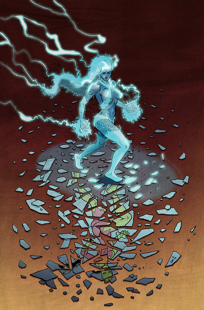 The back cover of our graphic novel project, The Switch. Art: Tom Nguyen Colors: Dev Madan