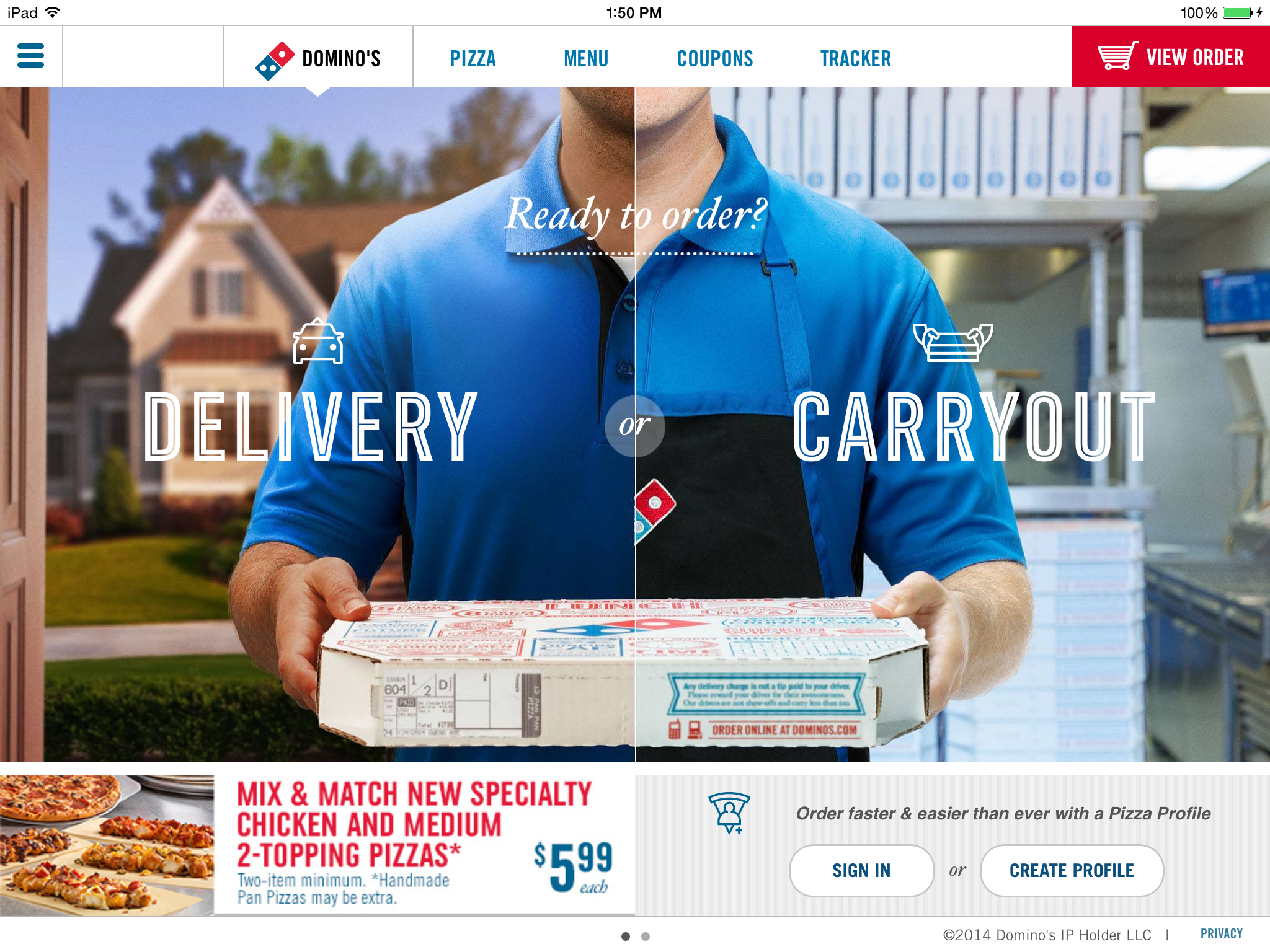 Pizza Press in Domino’s iPad app