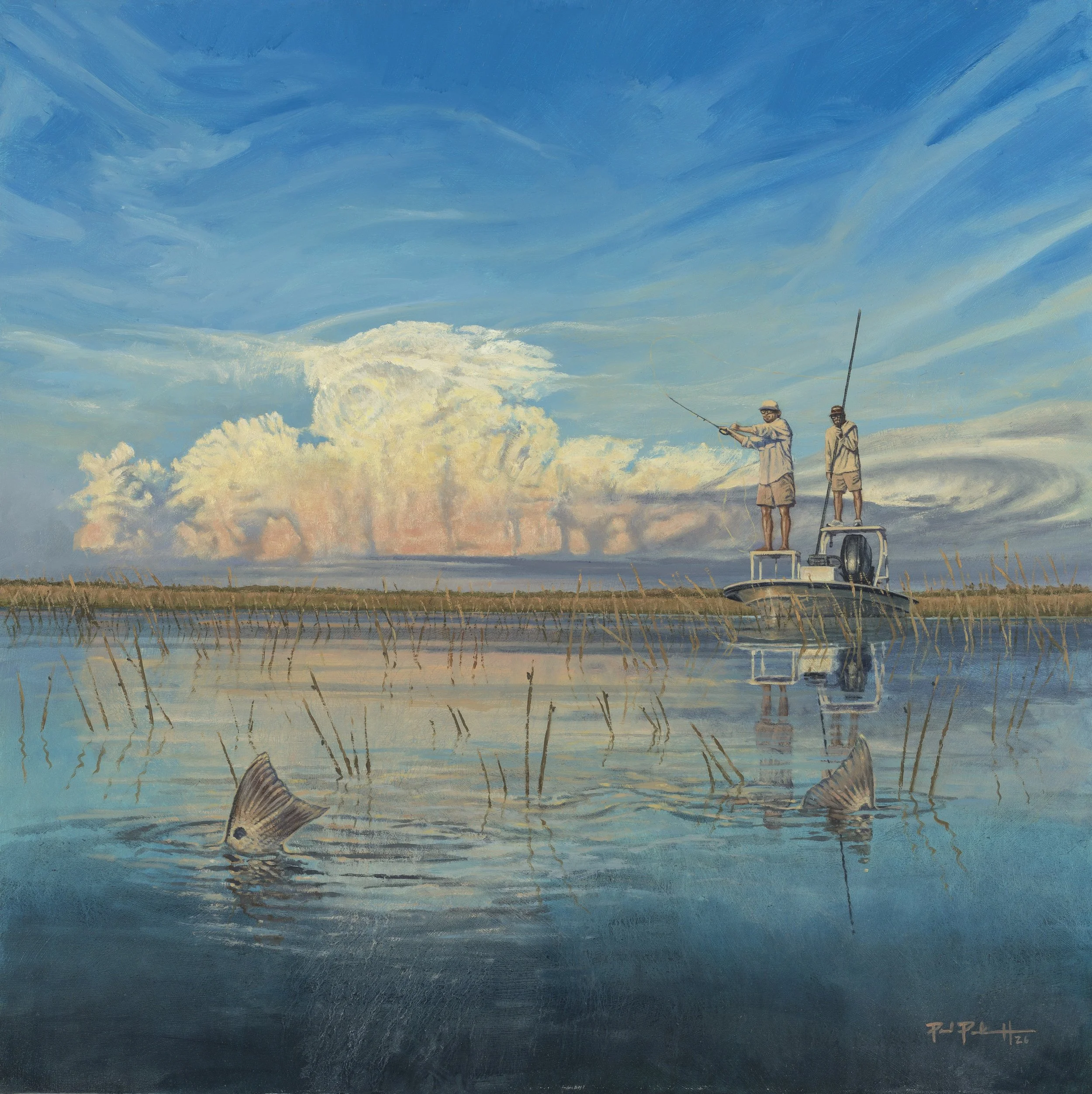 Splittin' The Middle 24x24 - Flyfishing art in Charleston, SC