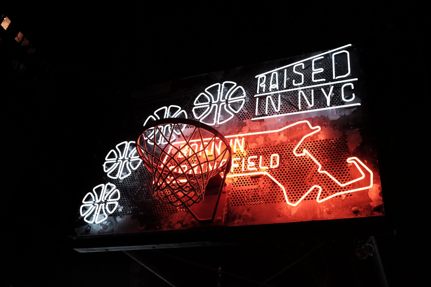 Justin Leonard designed this dope backboard lighting and placed it right on the basket at West 4th.